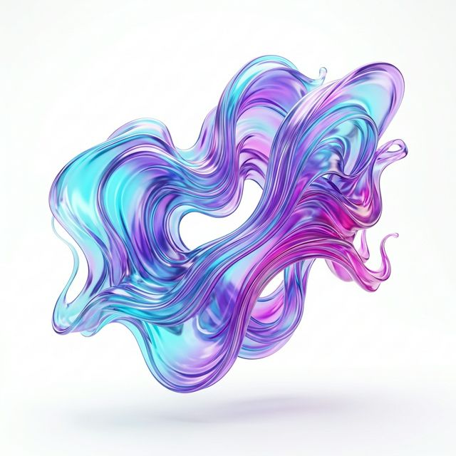 Flowing sculptural form in iridescent cyan, violet and pink